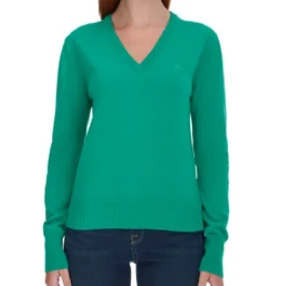 Calvin Klein Jeans V-Neck Sweater Women's Small Green Colorful Knit Top NWT - Picture 1 of 12